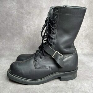 Double H 8051 Black Leather Boots Sz 10 EE WIDE Zipper Lacer Tall Military Biker